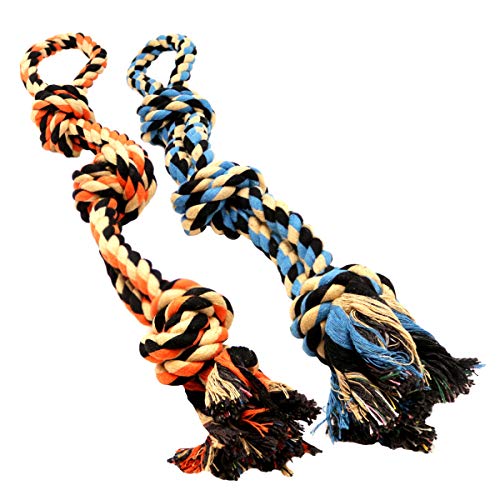Product Cover BK PRODUCTS LLC Dog Toys for Aggressive Chewers - Set of 2 Heavy Duty XL Dog Rope Toy for Large Breed Puppy - Medium and Large Dogs for Chewing, Teething, Tug of War