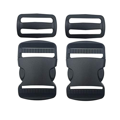 Product Cover 2 Set 1.5 Inch Flat Dual Adjustable Plastic Quick Side Release Plastic Buckles and Tri-Glide Slides for Luggage Straps Pet Collar Backpack Repairing (Black, Fit for 1.5