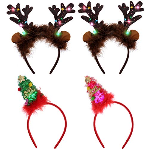 Product Cover Light-up Christmas Headband LED light Christmas Tree & Reindeer Headband for Kids Women Xmas Holiday Party Favors