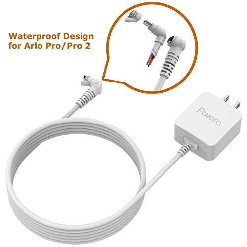 Product Cover Outdoor Power Adapter for Arlo Pro & Arlo Pro 2 and Arlo GO, Weatherproof Outdoor or Indoor Quick Charge 3.0, 16.5ft/5m Cable, Silicone Waterproof Micro-USB Head Arlo pro Charger (White)