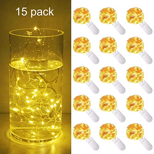 Product Cover Cynzia 15 Pack 10ft/3m 30 LED Micro Starry String Lights Battery Operated(Included),Fairy Waterproof Silver Wire Lights,for DIY Party Garden Wedding Table Indoor&Outdoor Decor (Warm White)