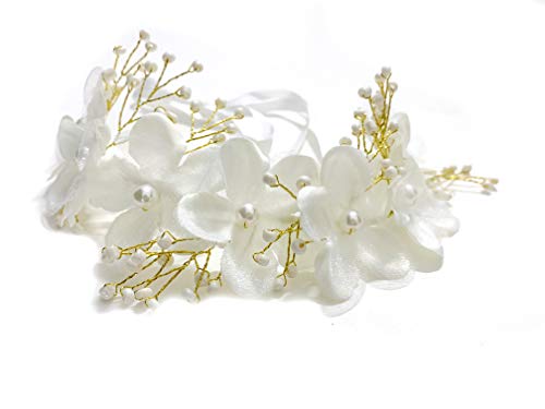 Product Cover Electomania Pearl Bead Flower Headwear Women's Hair Bridal Handmade Accessories (White)