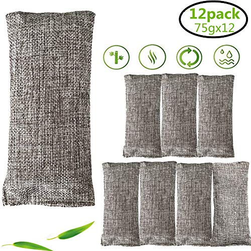 Product Cover NATURAL Air Purifying Bag-12 Packs 150g Each Pair Mini Bamboo Charcoal Bags,Bamboo Charcoal Air Freshener, Odor Eliminator, Chemical-Free Moisture Absorbers ,Gym Bag Shoe Deodorizer Value Pack