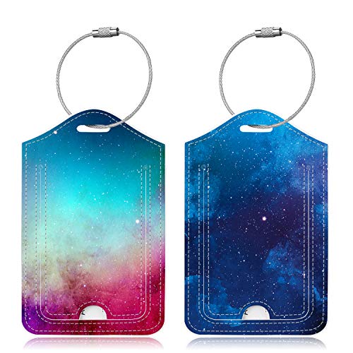 Product Cover Famavala 2x Luggage Tags (Labels w/Magnet Close Privacy Cover) for Travel Bag Suitcase (BlueSky+GalaPink)