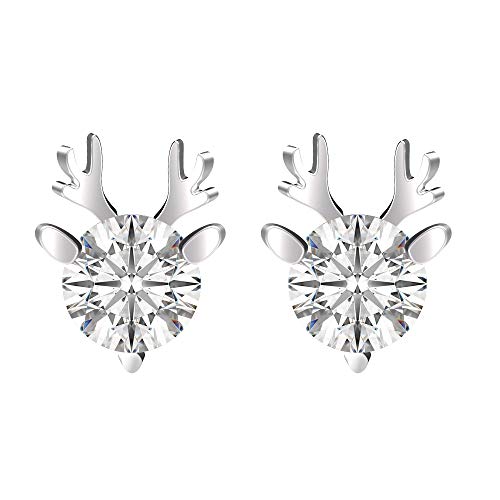 Product Cover Elegant Cute Reindeer Caribou Rudolph Rhinestone Stud Earrings Sterling Silver Women Christmas Jewelry