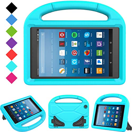 Product Cover Kids Case for Fire HD 8 - TIRIN Light Weight Shock Proof Handle Kid -Proof Cover Kids Case for Amazon Fire HD 8 Tablet (7th and 8th Generation Tablet, 2017 and 2018 Release),Turquoise