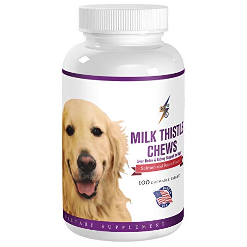 Product Cover Best Milk Thistle for Dogs Liver Support & Detoxification Supplement - Promotes Natural Hepatic Liver Health - 100 Chewable Tablets (Salmon & Bacon Flavor)