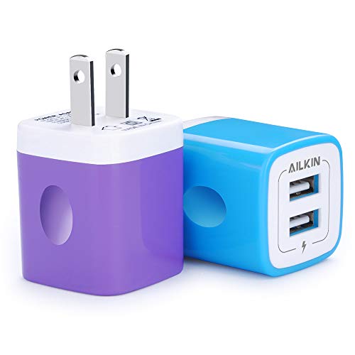 Product Cover USB Charger Cube, Wall Charger Plug, Ailkin 2.1A Dual Port USB Adapter Power Plug Charging Station Box Base Replacement for iPhone X/8/7, iPad, Samsung Phones and More USB Charging Block