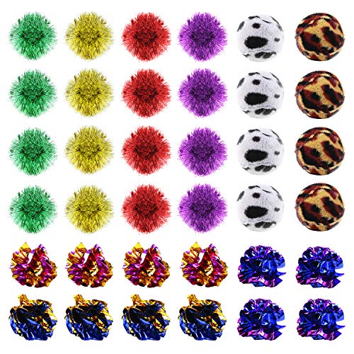 Product Cover WERTYCITY Cat Toy Balls Pack- Crinkle Balls, Sparkle Balls, Leopard Noisy Balls, My Cat's Favorite Toys, 36 Pack