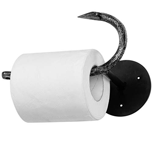 Product Cover MyGift Wall-Mounted Black Cast Iron Fishing Hook Design Toilet Paper Holder