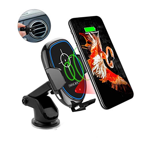 Product Cover Wireless Car Charger, Maxjoy Qi Fast Charger Car Mount, 10W Wireless Car Charger Infrared Sensor Phone Holder Compatible for iPhone Xs Max/XR/X/8/Plus Samsung Galaxy S9 Plus S8 Plus Note 8 5