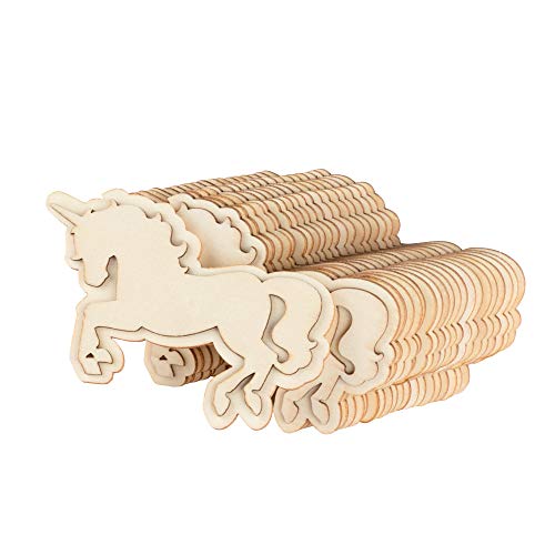 Product Cover 24-Pack Unfinished Wood Unicorn Cutout - 4 x 2.5-Inch Shaped Wood Pieces for Kids DIY Craft, Princess Party Decoration
