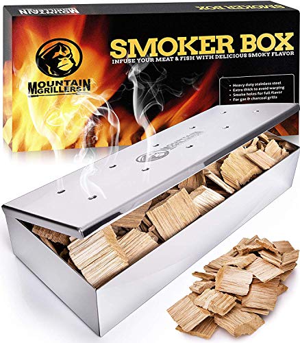 Product Cover Smoker Box for Wood Chips - Use a Gas or Charcoal BBQ Grill and Still Get That Delicious Smoky Barbecue Flavored Grilled Meat - Brushed Finish Stainless Steel (Brushed Finish Stainless Steel)