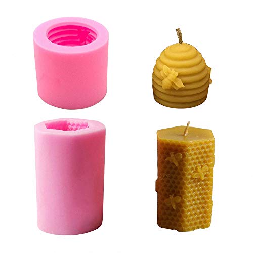 Product Cover Fewo 2 Pack 3D Bee Honeycomb Candle Molds Beehive Silicone Mold for Homemade Beeswax Candle Soap Hand Lotion Bars Crayon Wax Melt Hives Candle Making Supplies
