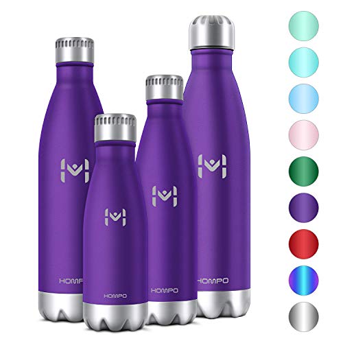 Product Cover HOMPO Stainless Steel Water Bottle - 12oz/ 350ml BPA Free Vacuum Insulated Metal Reusable Water Bottle, Double Walled Keeps Hot & Cold Leak Proof Drinks Bottle for Kids, Sports, Gym(Purple)