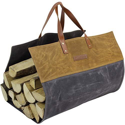 Product Cover Firewood Carrier Waxed Canvas Log Wood Carrying Bag Durable Handles Firepalce Wood Bag Fireplace Stove Accessories Extra Large Firewood Holder