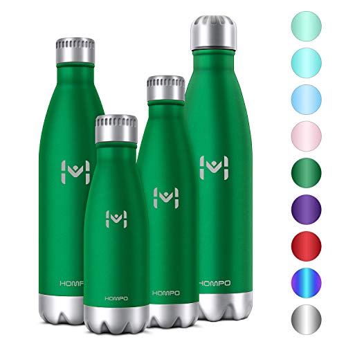 Product Cover HOMPO Stainless Steel Water Bottle - 12oz/ 350ml BPA Free Vacuum Insulated Metal Reusable Water Bottle, Double Walled Keeps Hot & Cold Leak Proof Drinks Bottle for Kids, Sports, Gym(Green)