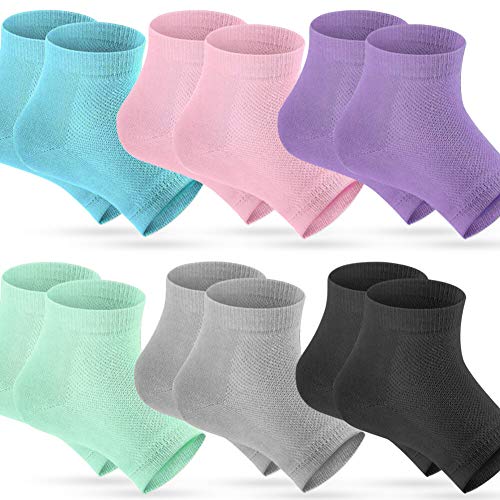Product Cover Selizo 6 Pairs Heel Moisturizing Socks Open Toe Socks Cracked Gel Heel Socks Foot Toeless Cooling Heel Repair Socks for Women Dry Hard Cracked Feet, 6 Colors