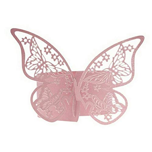 Product Cover Pi-Pi 100pcs 3D Butterfly Paper Napkin Rings Weddings Party Serviette Table Decoration Restaurant (Pink)
