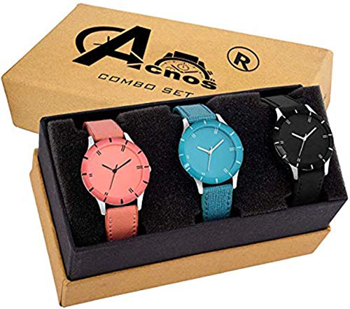 Product Cover Acnos Special Super Quality Analog Watches Combo Look Like Preety for Girls and Womne Pack of - 3(605-BLK-ORG-SKY)