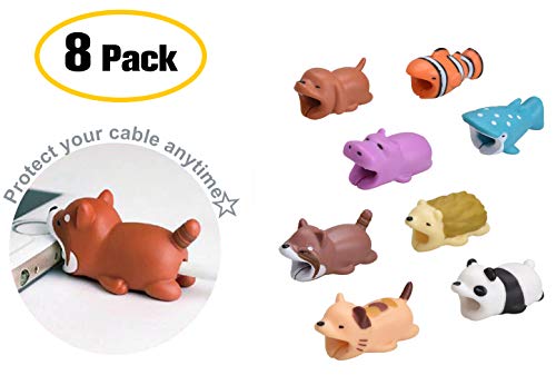 Product Cover （8-Pack） Animal Bites Cable Protector Gift Set [ Cat. Clownfish, Hippo, Panda, Hedgehog, Raccoon, Orange Dog, Dot Shark] Cable Buddies for iPhone Lightning Cable