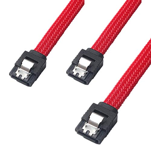 Product Cover QIVYNSRY 3PACK SATA Cable III 3 Pack 6Gbps Straight HDD SDD Data Cable with Locking Latch 18 Inch for SATA HDD, SSD, CD Driver, CD Writer, Red