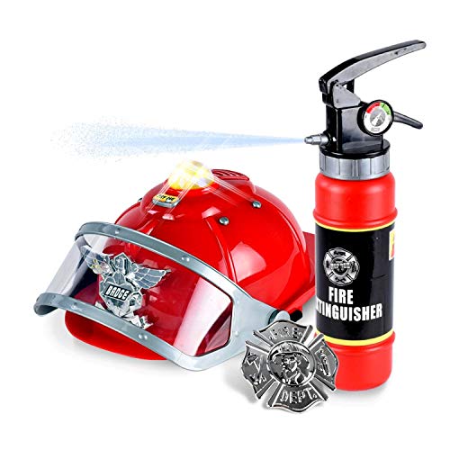 Product Cover WolVol Firefighter Hat with Lights and Sirens - Well-Made Plastic Costume Hat with Badge & Extinguisher - Aids Kinesthetic Learning & Development for Boys & Girls