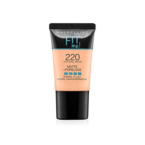 Product Cover Maybelline New York Fit Me Matte+Poreless Liquid Foundation Tube, 220 Natural Beige, 18ml