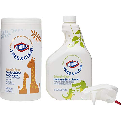 Product Cover Clorox Free & Clear Bleach-Free Baby Multi-Surface Cleaner Spray and Hard Surface Daily Wipes Value Pack