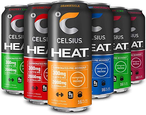 Product Cover CELSIUS HEAT Performance Energy Drink 5-Flavor Variety Pack, Zero Sugar, 16oz. Can, 12 Pack
