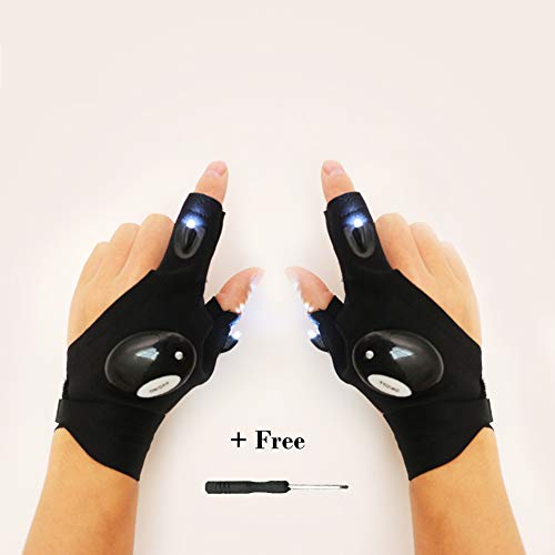 Product Cover NOSUBO Fingerless LED Flashlights Gloves Cool Gadgets Tools for Men and Women Waterproof Gloves for Handyman, Fishing, Repair, Night Running, Camping and Hiking Gift for Christmas (1 Pair)