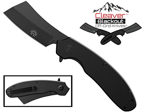 Product Cover Off-Grid Knives - OG-950B Cleaver Blackout - Legal Carry Tough EDC Folding Knife - Cryo AUS8 Blade Steel with Titanium Nitride Coating, G10 Scales & Tip-Up Reversible Deep Carry
