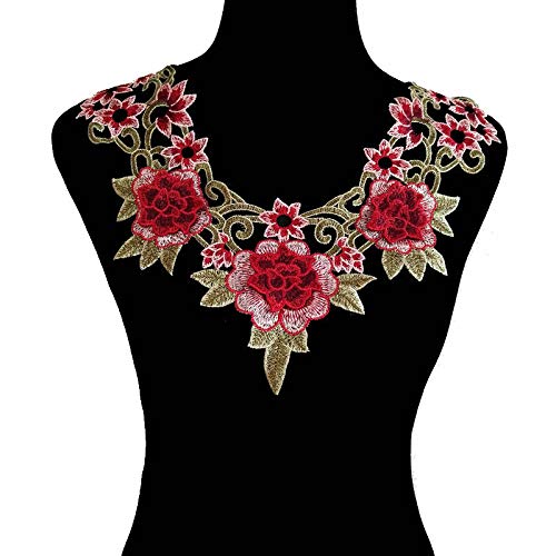 Product Cover 3D Flower Floral Guipure Collar Neckline Lace Trim Embroidered Neck Applique Sewing Craft Classic Embroidery Collar Fake Collar (Color M)