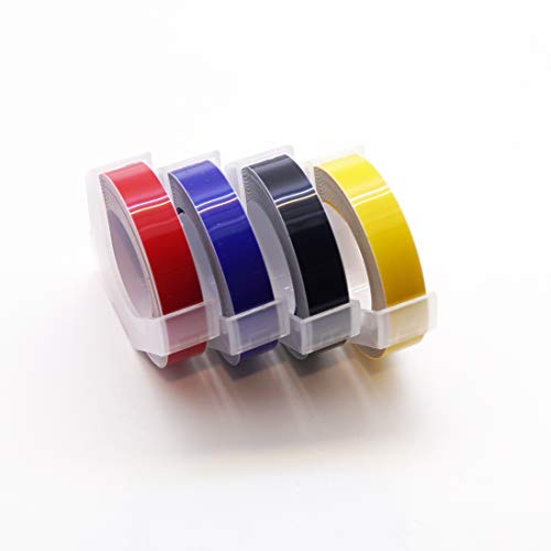Product Cover MoTEX Refill Tape for Embossing Label Maker, 4 Color Tapes, 3/8-Inch (Red, Blue, Black, Yellow)