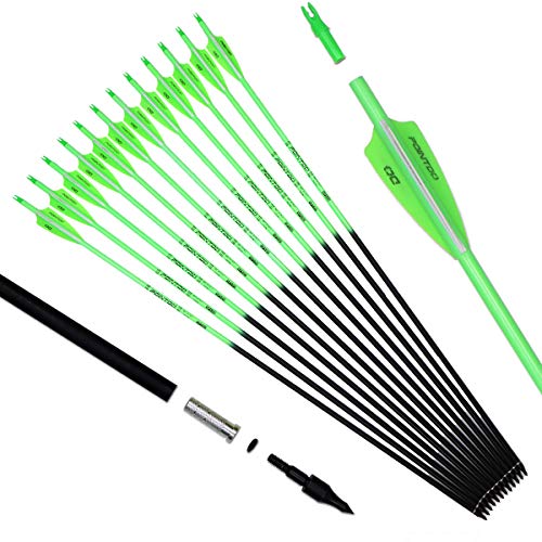 Product Cover Pointdo 30inch Carbon Arrow Fluorescence Color Targeting and Hunting Practice Arrows for Recurve and Compound Bow with Removable Tips (Fluorescein Green)