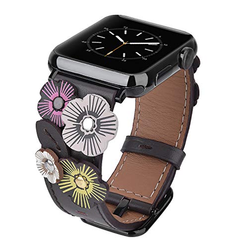 Product Cover V-MORO Flowers Leather Bands Compatible with Apple Watch Bands 42mm 44mm Series 4/3/2/1 Women with Stainless Steel Buckle Black, iWatch Replacement Bands Strap Wristbands (Gray, 42mm/44mm)