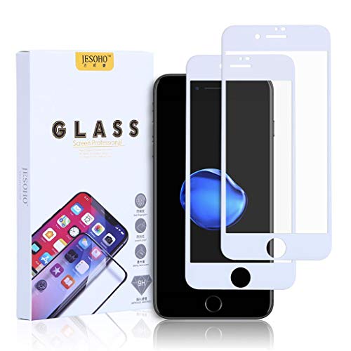 Product Cover JESOHO Tempered Glass Screen Protector for iPhone 7 & 8 White (2 Packs), 3D Edge,Edge to Edge,Full Coverage, 3D Touch, HD Clear Film, 9H Hardness, Anti-Scratches, Anti-Fingerprint
