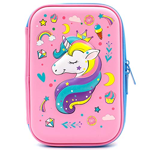 Product Cover Crown Unicorn Gifts for Girls - Cute Big Size Hardtop Pencil Case with Compartment - Kids School Supply Organizer Stationery Box Zipper Pouch (Light Pink)