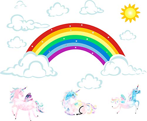 Product Cover Easma Rainbow Wall Decals Unicorn Wall Decals Sun Decals Clouds Wall Decals Removable Wall Decor Peel&Stick Girls Decal Kid Nursery Bedroom Wall Stickers