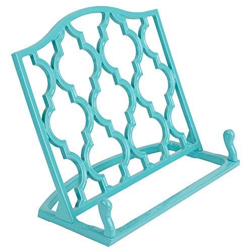 Product Cover Home Basics Cast Iron Moroccan Lattice Cookbook Stand Holder, 10.5 x 5.5 x 9 Inches (Turquoise)