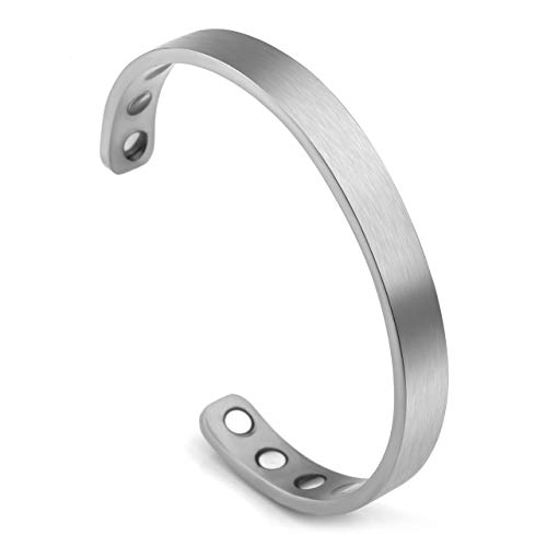 Product Cover Jovivi Titanium Magnetic Matte Silver Plain Cuff Bangle Bracelets for Men Women Therapy, 8mm