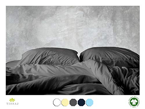 Product Cover 500-Thread-Count Organic Cotton Duvet Cover - 500TC Twin & Twin XL Size Gray Color - for Bedding - 100% GOTS Certified Extra Long Staple, Soft Sateen Weave Finish - Luxury Collection