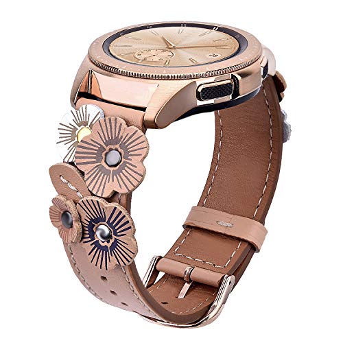 Product Cover V-MORO Leather Strap Compatible with Galaxy Watch 42mm Bands/Active 40mm Band Women 20mm Fashion Flower Wristband with Rose Gold Buckle for Samsung Galaxy Watch 42mm R810/Galaxy Watch Active 40mm R500