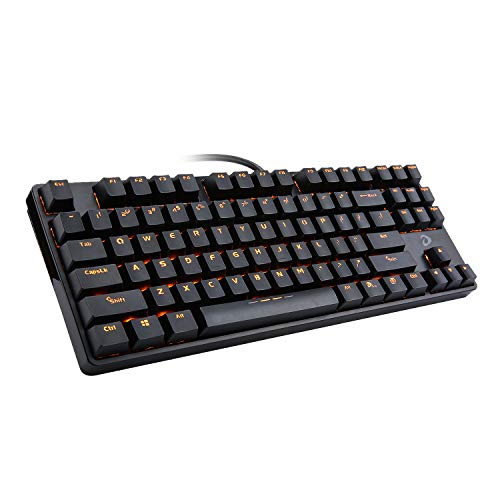 Product Cover DAREU Orange LED Backlit Mechanical Gaming Keyboard Small Compact 87 Keys Metal Construction Mechanical Computer Keyboard USB Wired with Brown Switches for Windows PC Gamers, [DK100]