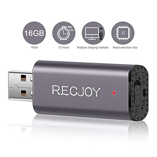 Product Cover Mini Voice Recorder for Lectures Meetings RECJOY,16GB Digital Audio Recorder 72Hours Recording Device,Rechargeable,Metal Case