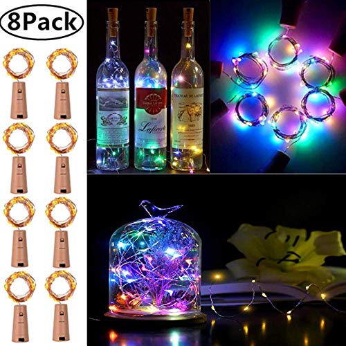Product Cover 20 LED Wine Bottle Cork Lights Copper Wire String Lights, 8 Pack 2M/7.2FT Battery Operated Wine Bottle Fairy Lights Bottle DIY, Christmas, Party Décor Multicolor (Bottle not Included)