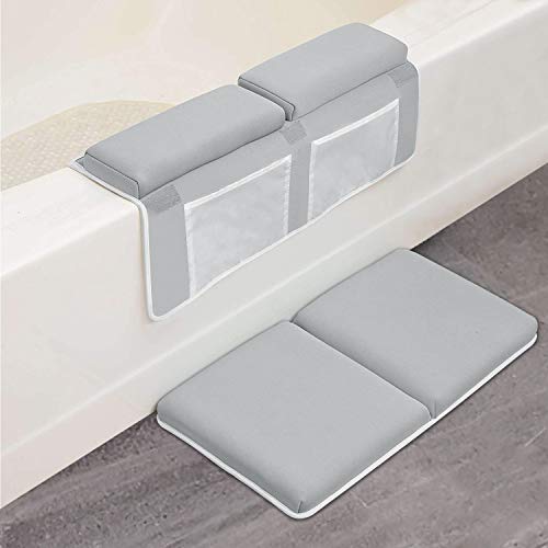 Product Cover Bath Kneeler with Elbow Rest Pad Set, 1.5 inch Thick Kneeling Pad and Elbow Support for Knee & Arm Support Large Bathtub Kneeling Mat with Toy Organizer for Happy Baby Bathing Time