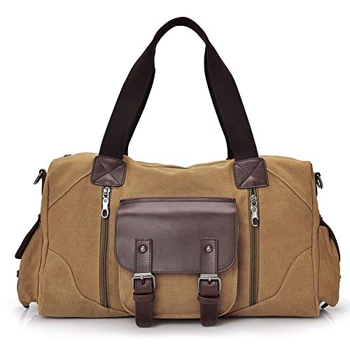 Product Cover Gym Bag Carry On Middle Size Canvas Travel Duffel Bag with Leather Overnight Weekend Shoulder Bags Travel Duffle Gear 35L