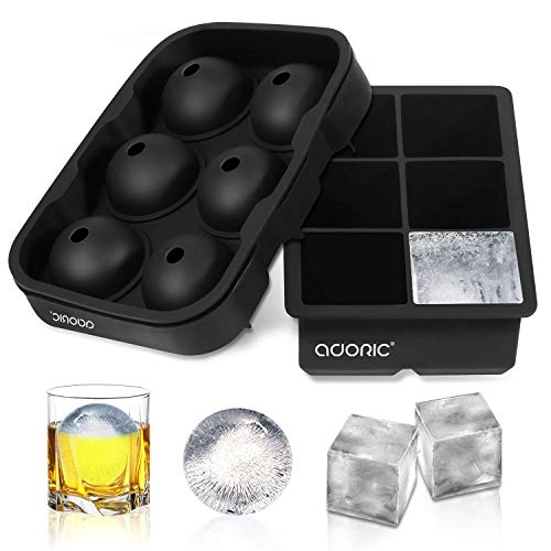 Product Cover Adoric Ice Cube Trays Silicone Set of 2, Sphere Ice Ball Maker with Lid and Large Square Ice Cube Molds for Whiskey, Reusable and BPA Free (Ice Cube Trays Silicone Set of 2)