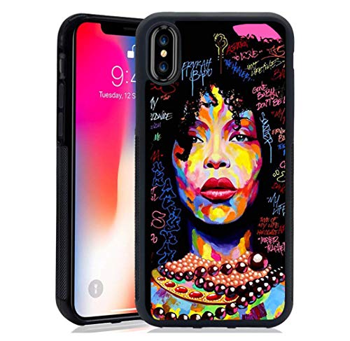 Product Cover iPhone X Case Afro Girls,iPhone Xs Protective Case, African American Women Black Hair Colorful Watercolor Artistic Tempered Mirror Material Case for iPhone X/iPhone Xs (A-for iPhone X/iPhone Xs)